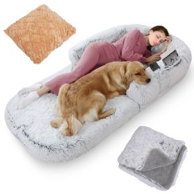 Large Foldable Human Size Dog Bed With Pillow Blanket Flurry Plush Napping Human-Sized Dog Bed